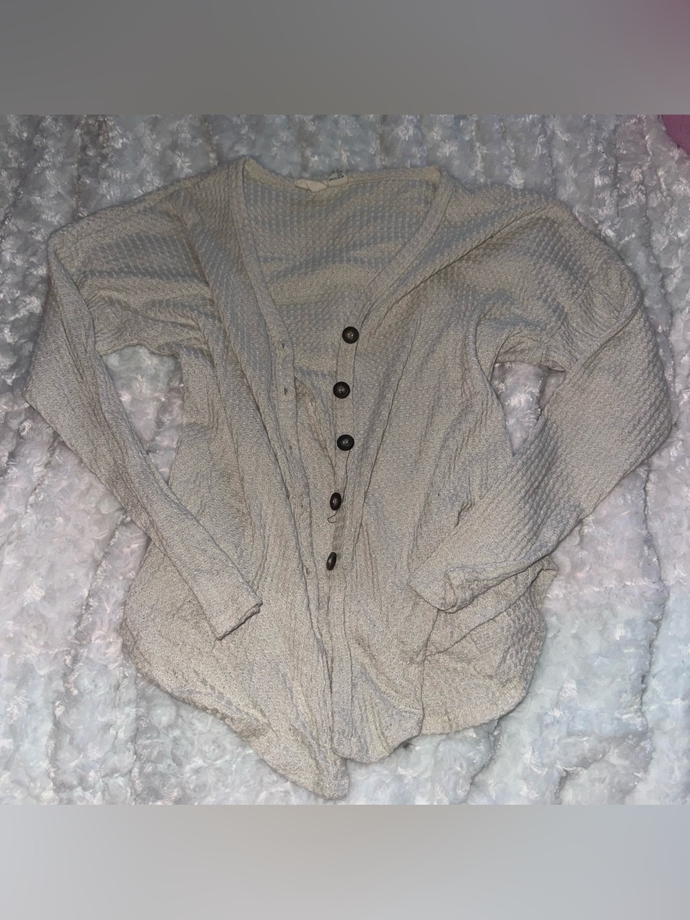 Sky and Sparrow Cream Button-Front Knit Cardigan